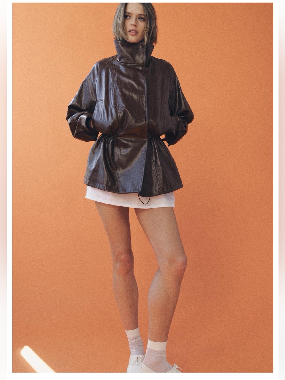 Zara Dark Brown Faux Leather High-Neck Jacket Size Medium